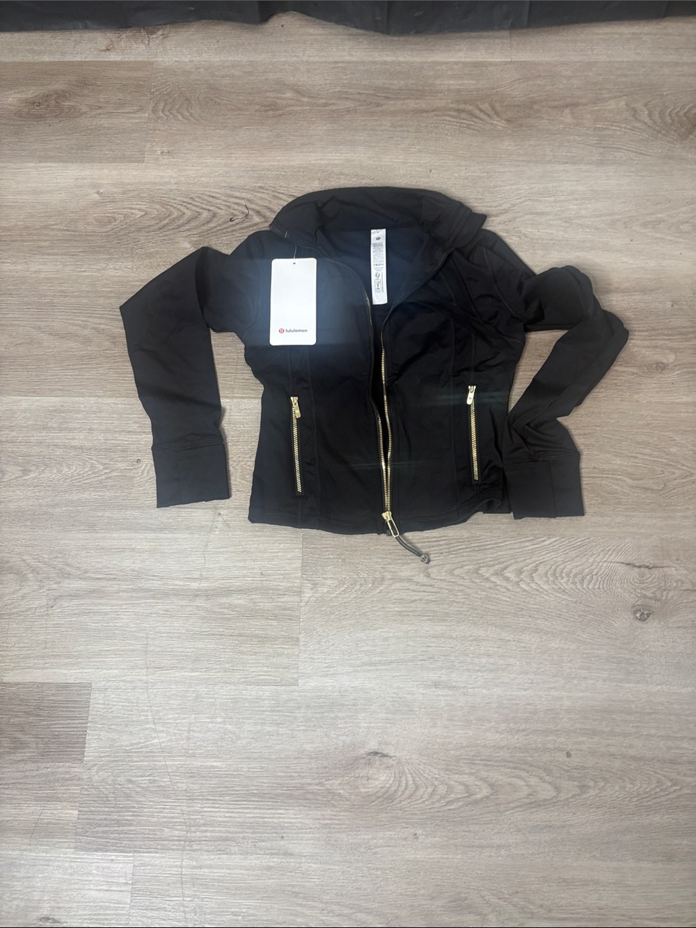lululemon athletica Black Bomber Jacket with Gold Zippers